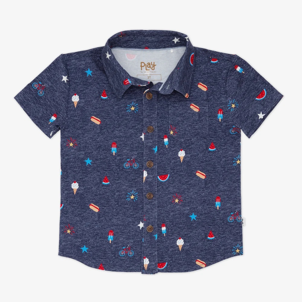 Little Sleepies Summer Celebrations Button Down 4T NWT missing button